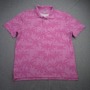 Chubbies Polo Shirt Mens Large Pink Palm Tree Performance Short Sleeve Stretch